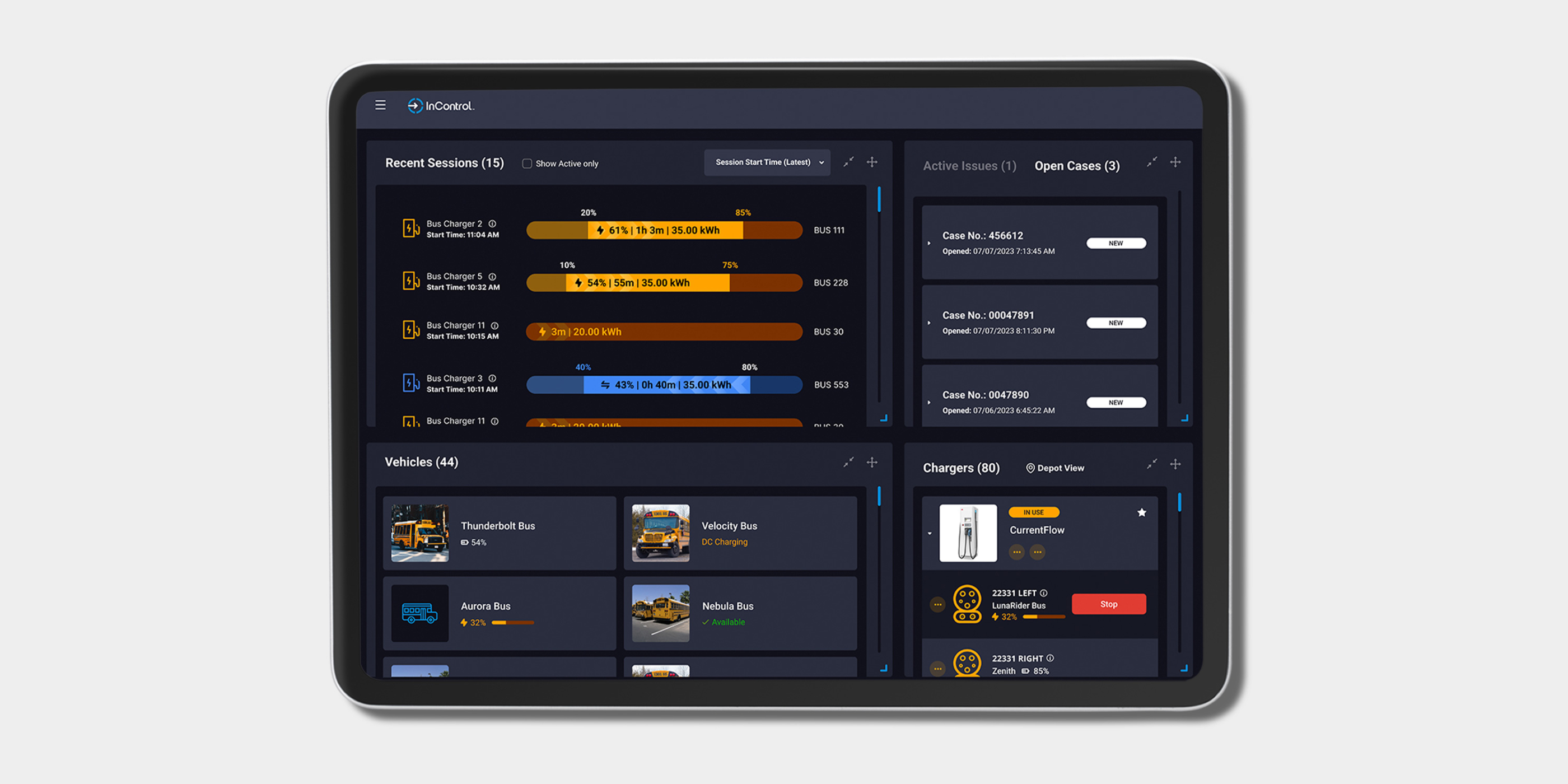 InControl UI mock with vehicles