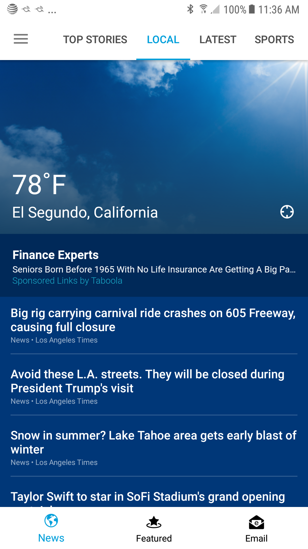 AT&T app weather page