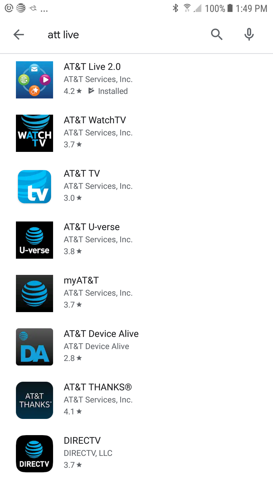 AT&T Apps in the Play store